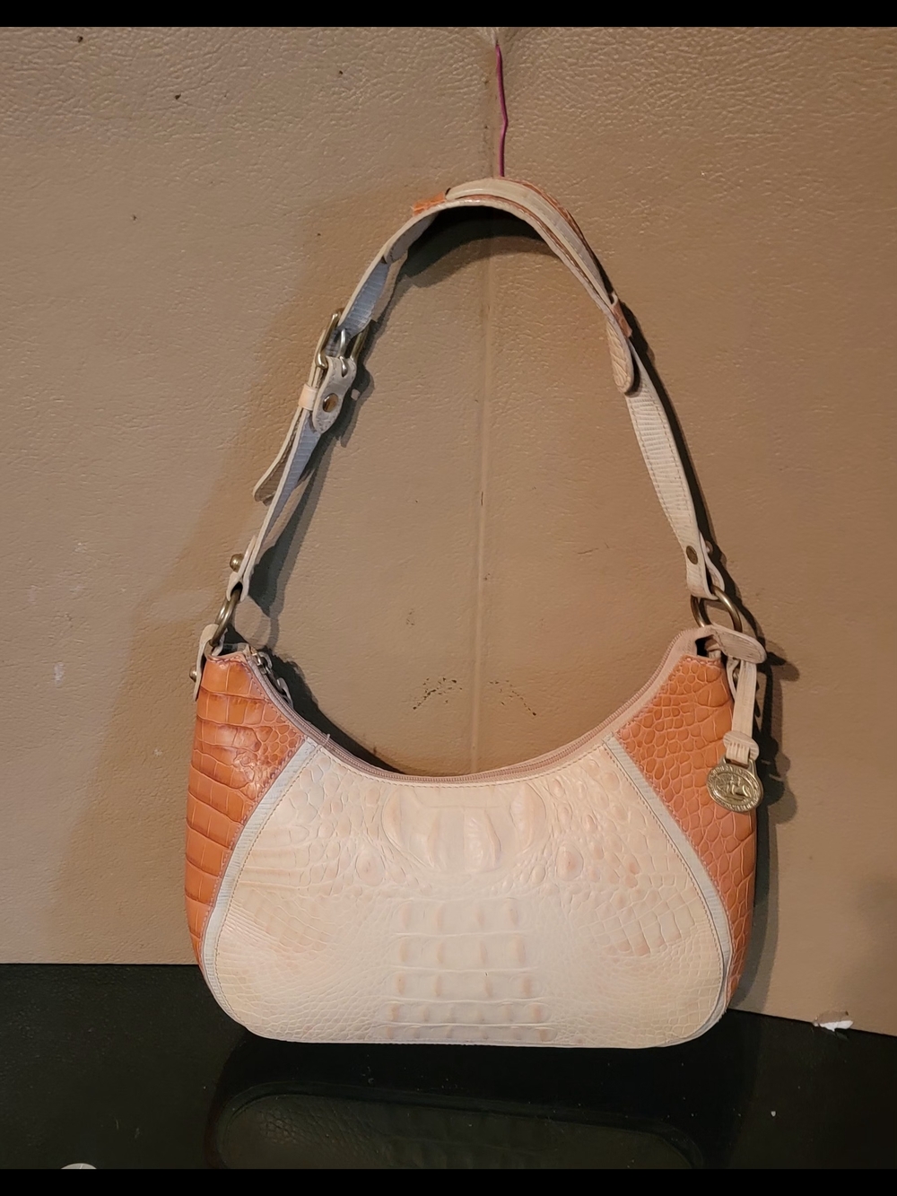 BRAHMIN Two-Tone Cream and Tan Croc-Embossed Shoulder Bag - Picture 14 of 16
